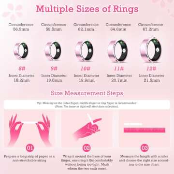 Smart Ring Health Tracker, Sleep Tracker Ring with Heart Rate, Waterproof Fitness Ring for Activity Monitoring/Steps/Distance/Calories,Air Gestures,Up to 7-Day Battery, for iOS Android (Light Pink,#8)