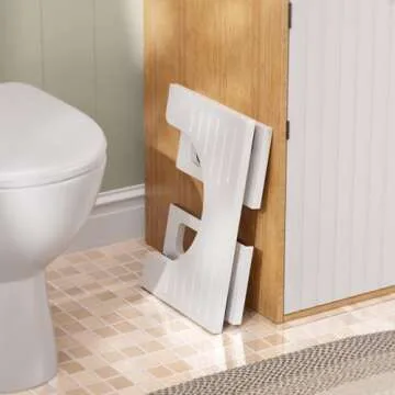 AmazerBath 7 Inches Bamboo Toilet Stool Squat for Adults, Collapsible Poop Stool for Bathroom, Potty Step Stool with Non-Slip Strip, Toilet Poop Stool for Men Women - White