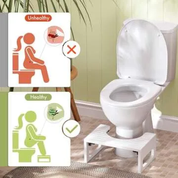 AmazerBath 7 Inches Bamboo Toilet Stool Squat for Adults, Collapsible Poop Stool for Bathroom, Potty Step Stool with Non-Slip Strip, Toilet Poop Stool for Men Women - White