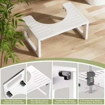 AmazerBath 7 Inches Bamboo Toilet Stool Squat for Adults, Collapsible Poop Stool for Bathroom, Potty Step Stool with Non-Slip Strip, Toilet Poop Stool for Men Women - White