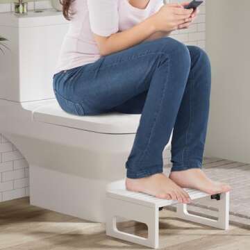 AmazerBath 7 Inches Bamboo Toilet Stool Squat for Adults, Collapsible Poop Stool for Bathroom, Potty Step Stool with Non-Slip Strip, Toilet Poop Stool for Men Women - White