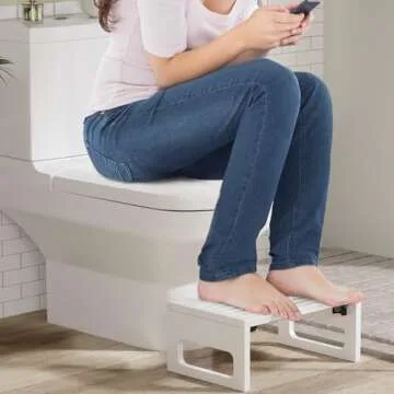 AmazerBath 7 Inches Bamboo Toilet Stool Squat for Adults, Collapsible Poop Stool for Bathroom, Potty Step Stool with Non-Slip Strip, Toilet Poop Stool for Men Women - White