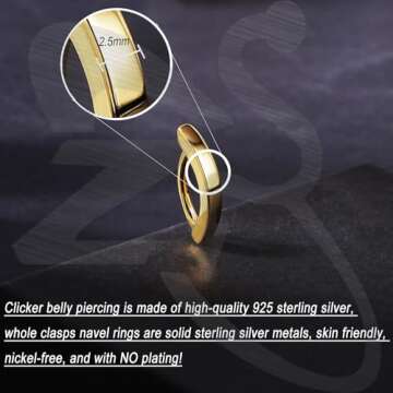 ZS 14G Clicker Belly Button Rings in Sterling Silver