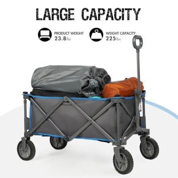 PORTAL Collapsible Wagon Cart, Heavy Duty Foldable Wagons Carts with Wheels, Folding Utility Wagon for Camping, Shopping, Garden, Sports, Beach