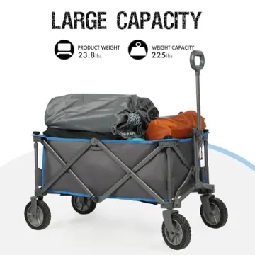 PORTAL Collapsible Wagon Cart, Heavy Duty Foldable Wagons Carts with Wheels, Folding Utility Wagon for Camping, Shopping, Garden, Sports, Beach