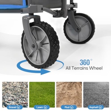 PORTAL Collapsible Wagon Cart, Heavy Duty Foldable Wagons Carts with Wheels, Folding Utility Wagon for Camping, Shopping, Garden, Sports, Beach