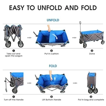 PORTAL Collapsible Wagon Cart, Heavy Duty Foldable Wagons Carts with Wheels, Folding Utility Wagon for Camping, Shopping, Garden, Sports, Beach