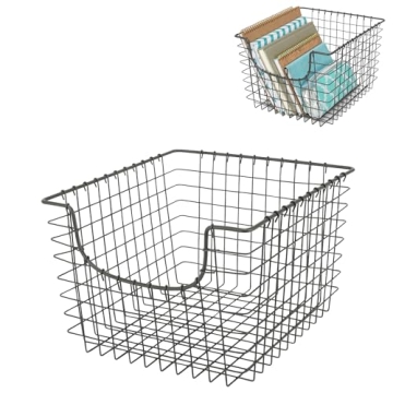 Spectrum Wire Basket for Organizing (Medium, Industrial Gray) - Sturdy Scoop Pantry Basket Storage -...
