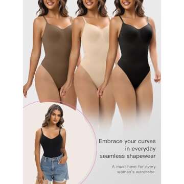 YIANNA Women Shapewear Tummy Control Bodysuit Seamless Sculpting Snatched Waist Body Suit Thong, YA5215-Black-2XL/3XL