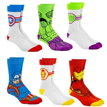 Marvel Legends Socks for Boys & Men - Colorful 6-Pack Athletic Crew Socks
