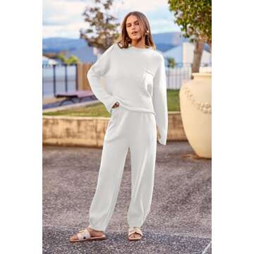 PRETTYGARDEN Women's Winter 2 Piece Sweater Set Casual Pullover Top High Waisted Sweatpants Tracksuit Lounge Outfits (Beige White,Small)