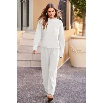 PRETTYGARDEN Women's Winter 2 Piece Sweater Set Casual Pullover Top High Waisted Sweatpants Tracksuit Lounge Outfits (Beige White,Small)