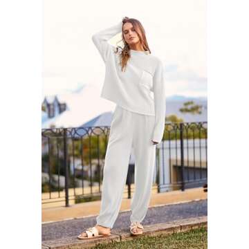 PRETTYGARDEN Women's Winter 2 Piece Sweater Set Casual Pullover Top High Waisted Sweatpants Tracksuit Lounge Outfits (Beige White,Small)