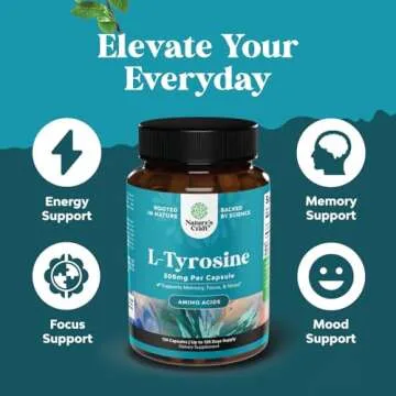 Free Form L Tyrosine 500mg Capsules - High Strength L-Tyrosine Supplement for Mental Energy and Focus Support - Amino Acid Nootropic Supplement for Mood Focus Attention and Cognitive Performance