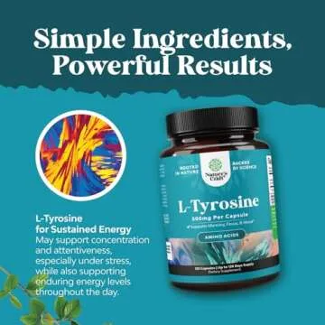 Free Form L Tyrosine 500mg Capsules - High Strength L-Tyrosine Supplement for Mental Energy and Focus Support - Amino Acid Nootropic Supplement for Mood Focus Attention and Cognitive Performance