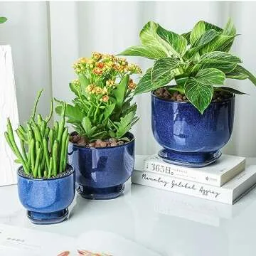 Vicrays Ceramic Plant Pots Set - 6.8/5.5/4.3 Inch Planters