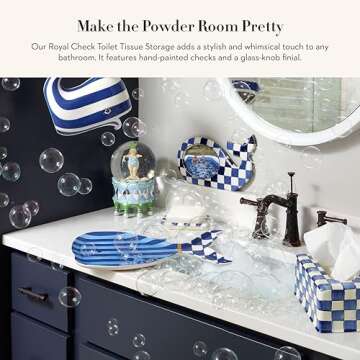 MACKENZIE-CHILDS Enamel Toilet-Tissue Storage, Decorative Toilet-Paper Storage for Bathroom, Blue-an...