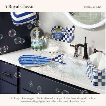 MACKENZIE-CHILDS Enamel Toilet-Tissue Storage, Decorative Toilet-Paper Storage for Bathroom, Blue-and-White Royal Check