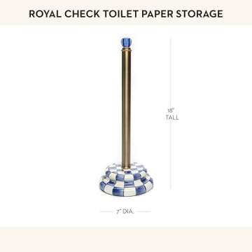 MACKENZIE-CHILDS Enamel Toilet-Tissue Storage, Decorative Toilet-Paper Storage for Bathroom, Blue-and-White Royal Check