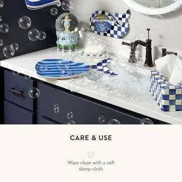 MACKENZIE-CHILDS Enamel Toilet-Tissue Storage, Decorative Toilet-Paper Storage for Bathroom, Blue-and-White Royal Check