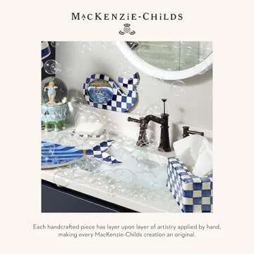 MACKENZIE-CHILDS Enamel Toilet-Tissue Storage, Decorative Toilet-Paper Storage for Bathroom, Blue-and-White Royal Check