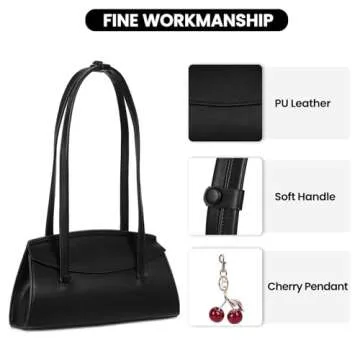 GETERUUV Shoulder Bag for Women Trendy Black Purse Vegan Leather Handbags Small Shoulder Purse Fall Purse with Cherry Charm