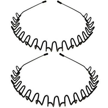 WantGor Metal Headbands, 2 Pack Fashion Unisex Black Hairband Spring Wave Non Slip Sports Headwear H...