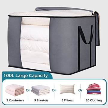 Large Comforter Storage Bag 100L with Reinforced Handles 3 Pack