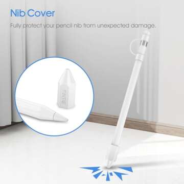 Fintie 3 Pieces Silicone Bundle Compatible with Apple Pencil 1st Generation, Soft Protective Cover Accessories Pencil Cap Holder with Nib Cover, Cable Adapter Tether, White