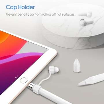 Fintie 3 Pieces Silicone Bundle Compatible with Apple Pencil 1st Generation, Soft Protective Cover Accessories Pencil Cap Holder with Nib Cover, Cable Adapter Tether, White
