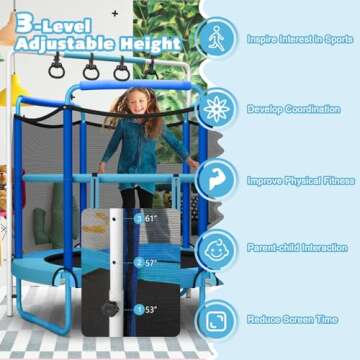 Giantex 60" Trampoline for Kids, Heavy Duty Small Mini Toddler Trampoline with Ring and Horizontal B...