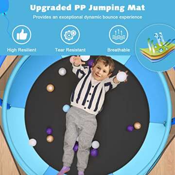 Giantex 60" Trampoline for Kids, Heavy Duty Small Mini Toddler Trampoline with Ring and Horizontal Bar, Adjustable Height, Max Weight 330 lbs, 5 Ft Outdoor Indoor Trampoline for 3-7 Ages (Blue)