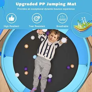 Giantex 60" Trampoline for Kids, Heavy Duty Small Mini Toddler Trampoline with Ring and Horizontal Bar, Adjustable Height, Max Weight 330 lbs, 5 Ft Outdoor Indoor Trampoline for 3-7 Ages (Blue)