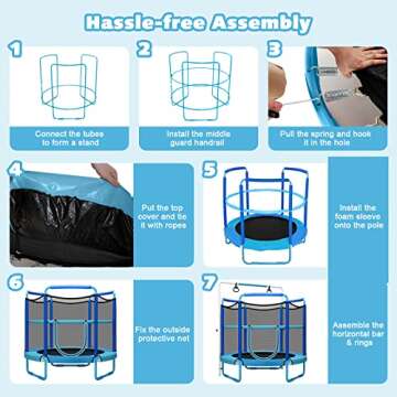 Giantex 60" Trampoline for Kids, Heavy Duty Small Mini Toddler Trampoline with Ring and Horizontal Bar, Adjustable Height, Max Weight 330 lbs, 5 Ft Outdoor Indoor Trampoline for 3-7 Ages (Blue)