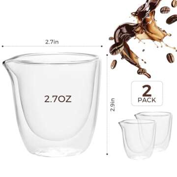 VENVENWEAVS Espresso Cups Set of 2,Double Wall 2.7OZ Spouts Espresso Shot Cups,Espresso Accessories For Espresso Machine,Clear Espresso Shot Glass Gift set, 2.5ounce, model40