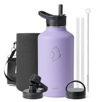 BUZIO 64 oz Insulated Water Bottle with 3 Lids & Pouch