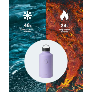 BUZIO 64 oz Insulated Water Bottle with 3 Lids & Pouch