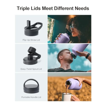 BUZIO 64 oz Insulated Water Bottle with 3 Lids & Pouch