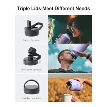 BUZIO 64 oz Insulated Water Bottle with 3 Lids & Pouch