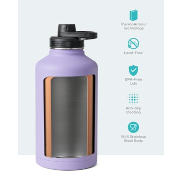 BUZIO 64 oz Insulated Water Bottle with 3 Lids & Pouch