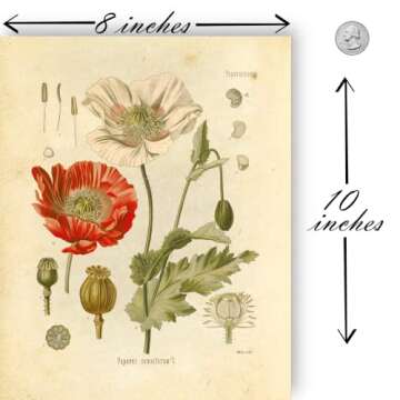 Ink Inc. Vintage Botanical Prints | Psychoactive Plants Cannabis Coca Opium Poppy Tobacco Wormwood Grapes | Set of 6 8"x10" Unframed