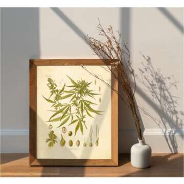 Ink Inc. Vintage Botanical Prints | Psychoactive Plants Cannabis Coca Opium Poppy Tobacco Wormwood Grapes | Set of 6 8"x10" Unframed