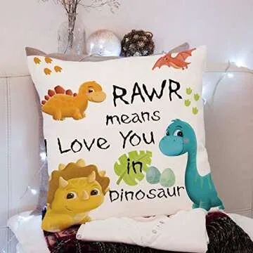 KongMoTree Dinosaur Gift Dinosaur Couple Gift Dinosaur Lover Gift,Letters RAWR Means I Love You in Dinosaur, Pillow Case for Sofa Bedroom,Home Decor Throw Pillow Cover 18x18 inch