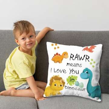 KongMoTree Dinosaur Gift Dinosaur Couple Gift Dinosaur Lover Gift,Letters RAWR Means I Love You in Dinosaur, Pillow Case for Sofa Bedroom,Home Decor Throw Pillow Cover 18x18 inch