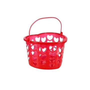 Valentine' s Day Heart Shaped and Slotted Baskets with Handles Set of 2 (Red)