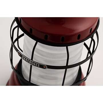 Barebones Forest Lantern – Red, Vintage Rechargeable LED Lantern with Adjustable Brightness – Ba...