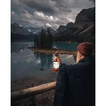 Barebones Forest Lantern – Red, Vintage Rechargeable LED Lantern with Adjustable Brightness – Battery Operated Camping Light for Outdoor Adventures, Backyard Gatherings, and Emergency Use