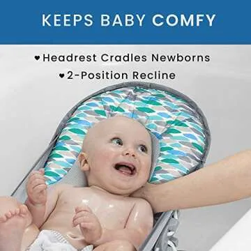 Delta Children Baby Bather Includes 2 Reclining Positions, Grey Tide