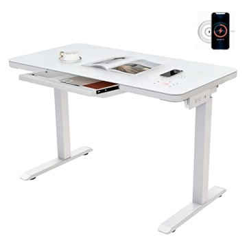 AIMEZO Standing Desk with Drawer Glass Top Electric Sit Stand Adjustable Height Computer Workstation...