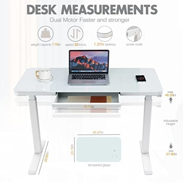 AIMEZO Standing Desk with Glass Top & Wireless Charging